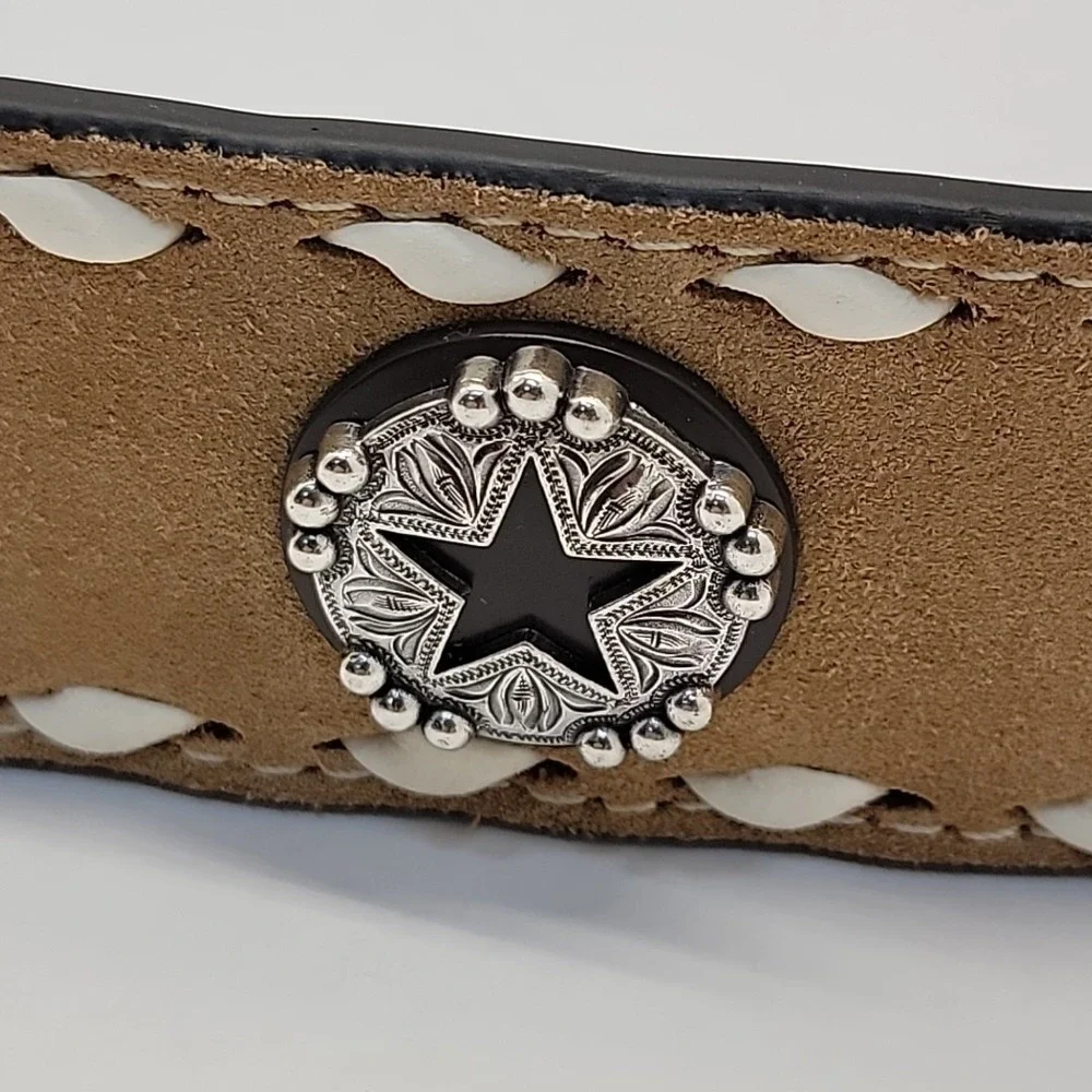 Nocona Belt Co. Silver Western Belt Size‎ 32 Two-tone Leather Brown Star Concho